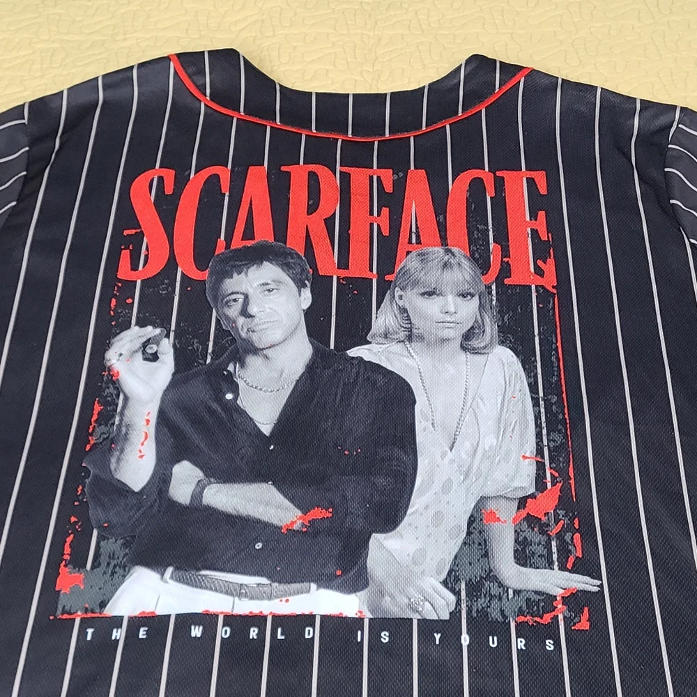 Scarface Movie "The World is Yours " pinstripe baseball jersey size 3XL - Picture 1 of 5